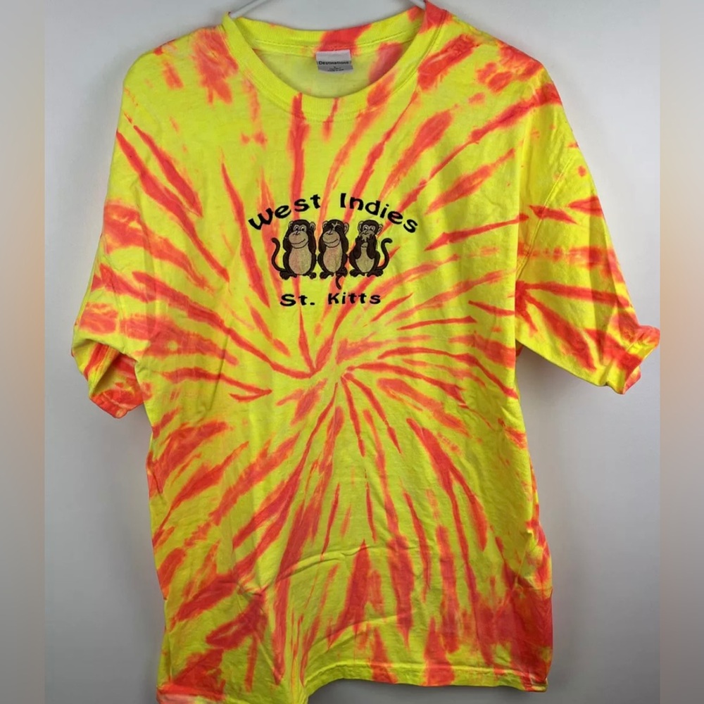Vintage St. Kitts Tie Dye Tshirt Vacation Tourist Caribbean West Indies Sz L